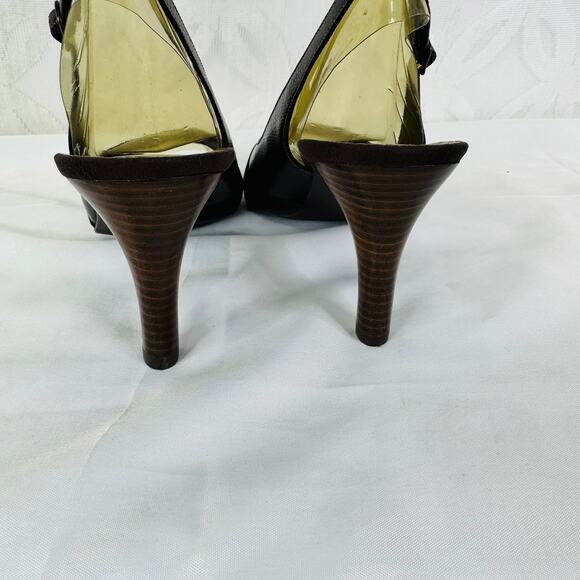 Naturalizer Entari Brown Lizard Slingback Peep Toe Pumps Size 10 - Picture 6 of 12